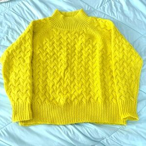 French Connection Vibrant Yellow Cable Knit Turtleneck Sweater